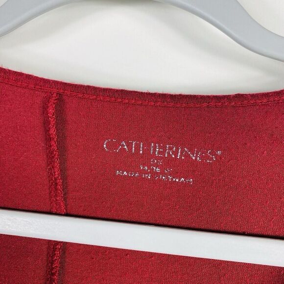 Catherines Plus Size 0X 14 16 Mesh Overlay Top Red Short Sleeve Casual - Picture 3 of 3